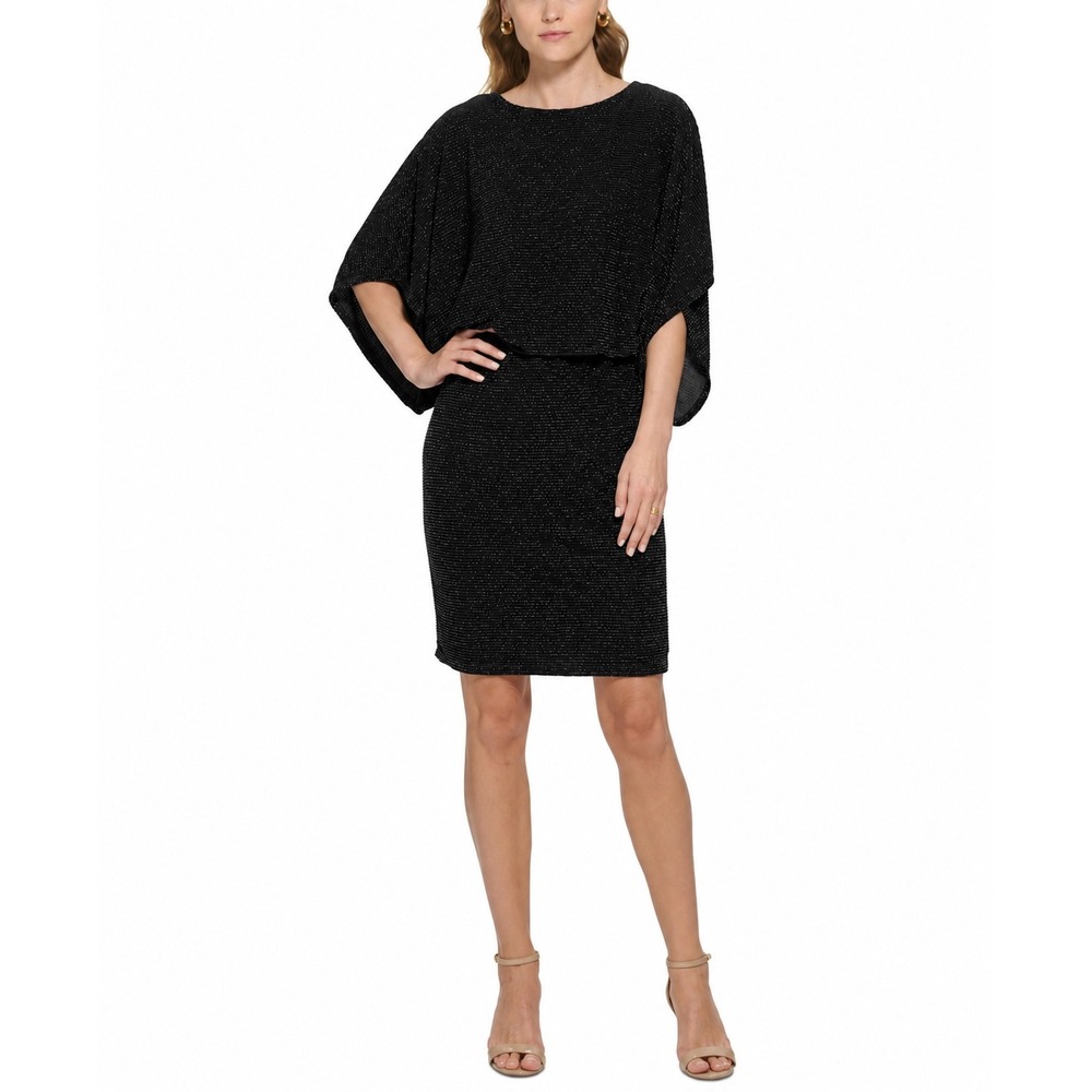 Jessica Howard Dress Womens 8 Popover Sheath Lurex Sparkle Black NWT